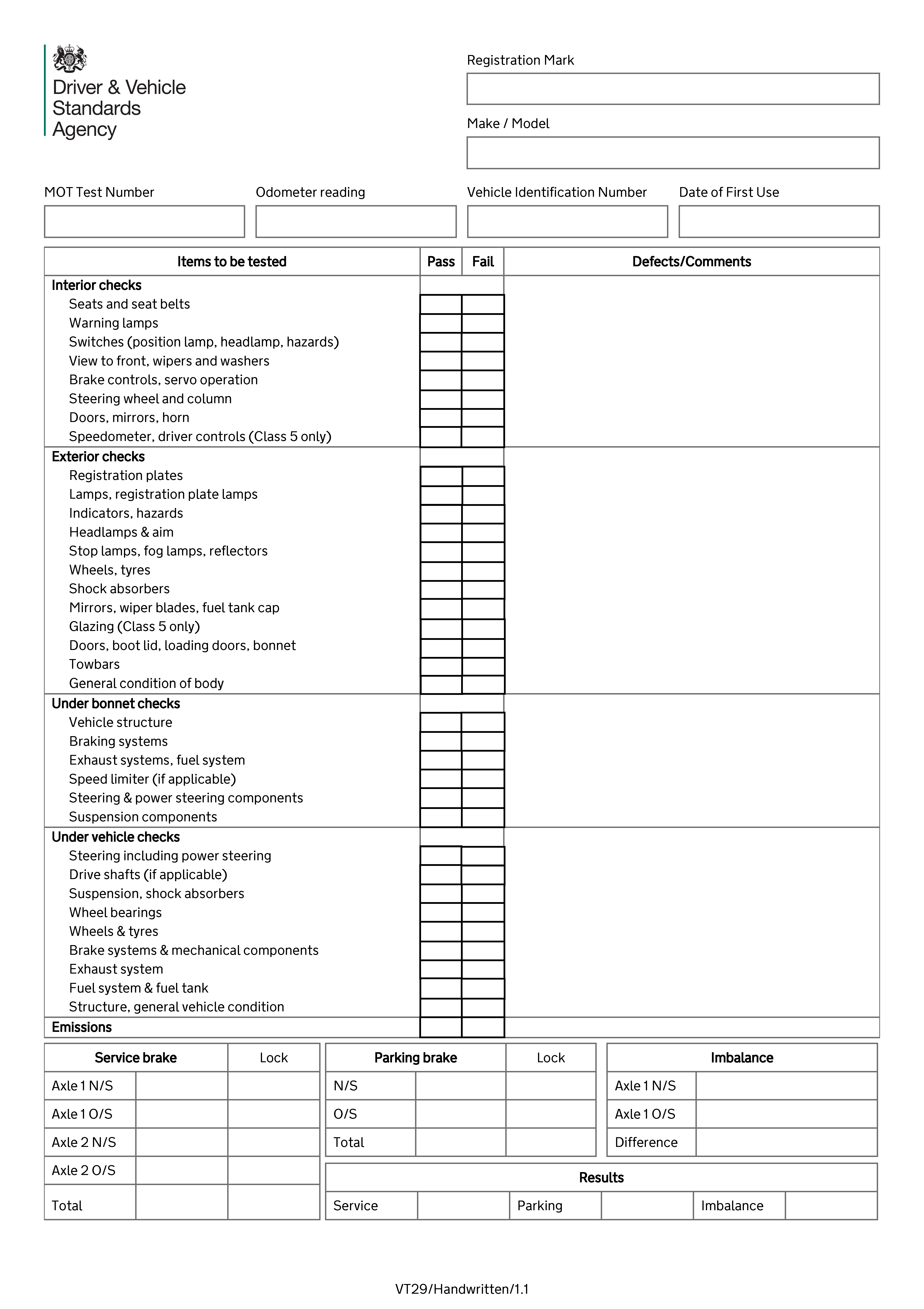 MOT Inspection Checklist