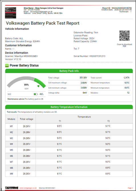 Sample EV Battery Health Check Report